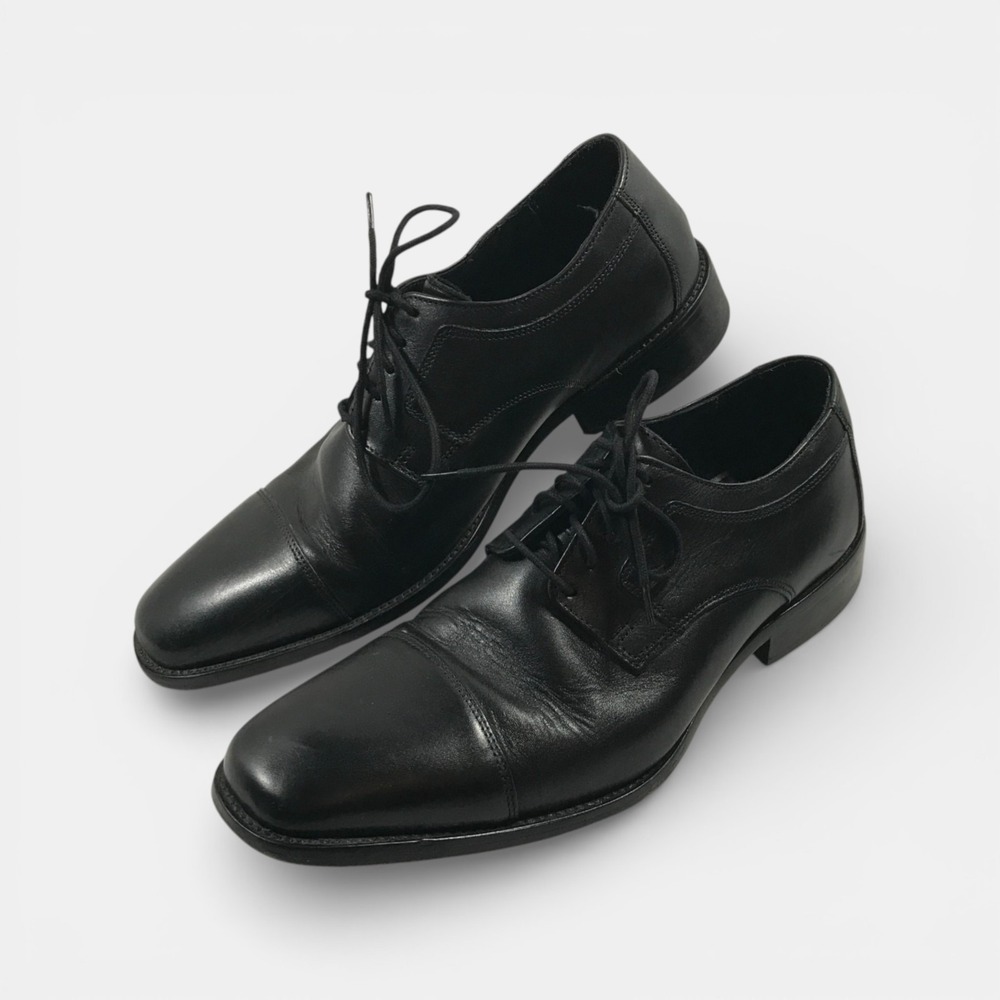 Johnston & Murphy Cap Toe Oxford‎ Lace Up Black Leather Shoes Mens US 10M EU 43